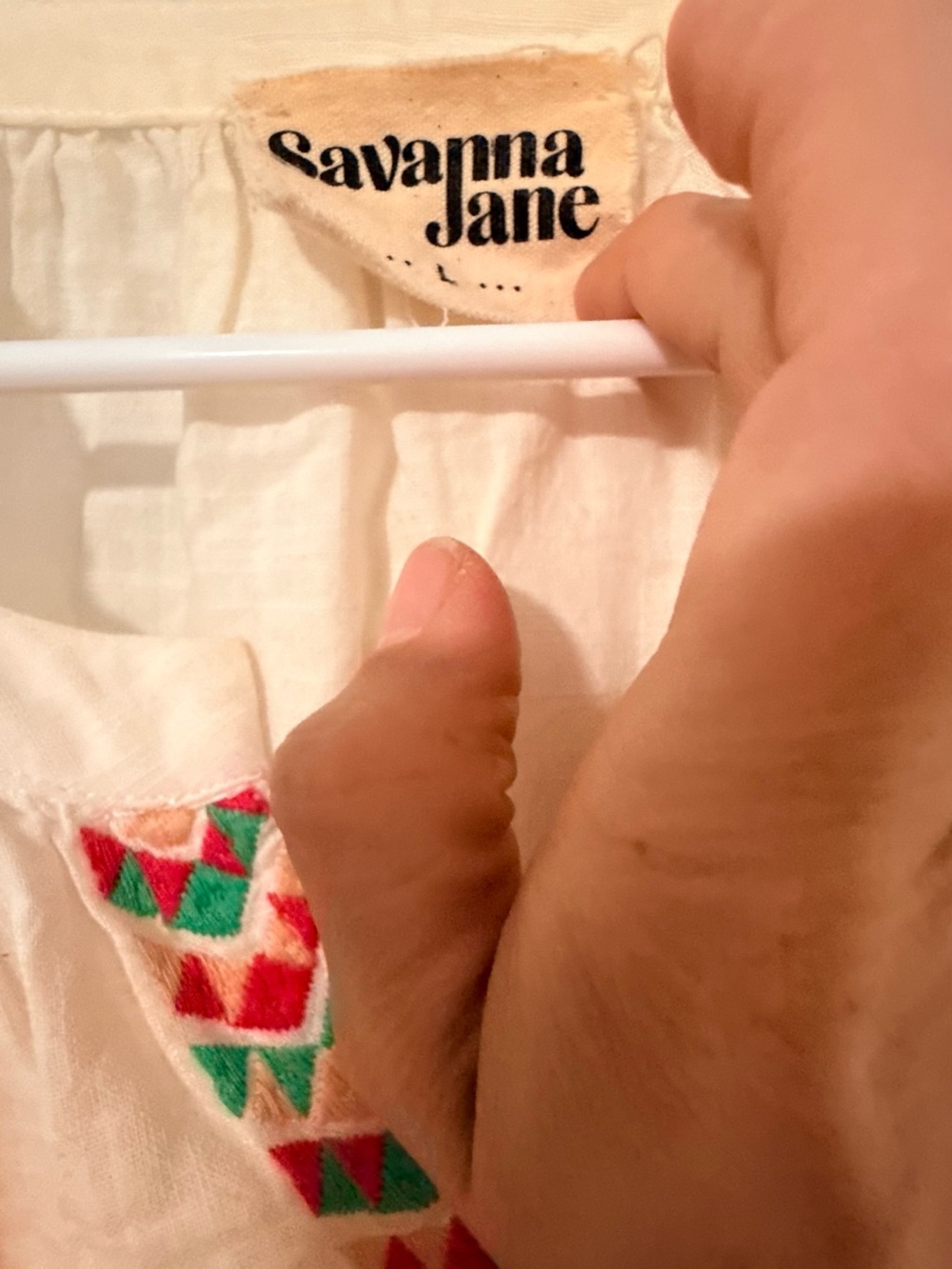 Savanna Jane Cream Peasant Blouse with Red & Green Embroidery - Picture 4 of 6
